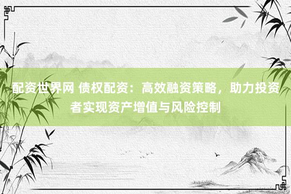 配資世界網(wǎng) 債權(quán)配資：高效融資策略，助力投資者實(shí)現(xiàn)資產(chǎn)增值與風(fēng)險(xiǎn)控制