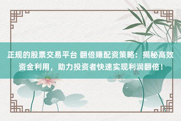 正規(guī)的股票交易平臺 翻倍賺配資策略：揭秘高效資金利用，助力投資者快速實現(xiàn)利潤翻倍！