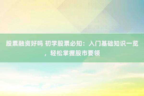 股票融資好嗎 初學股票必知：入門基礎知識一覽，輕松掌握股市要領