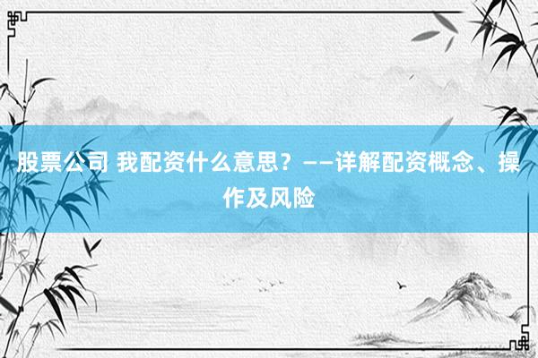 股票公司 我配資什么意思？——詳解配資概念、操作及風(fēng)險